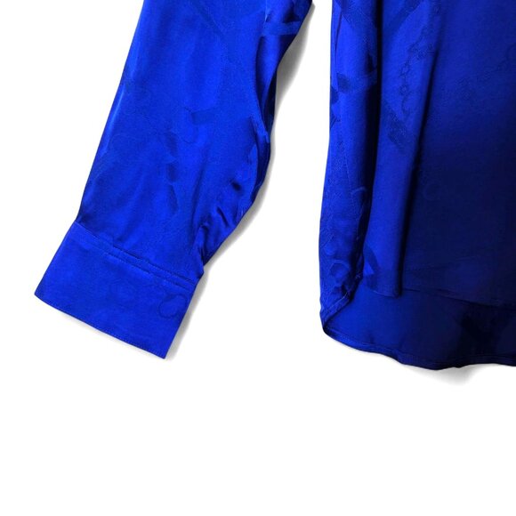 Ralph Lauren Satin Belting-Motif Jacquard Tie-Neck Shirt L Sapphire Star NWT - Picture 4 of 9